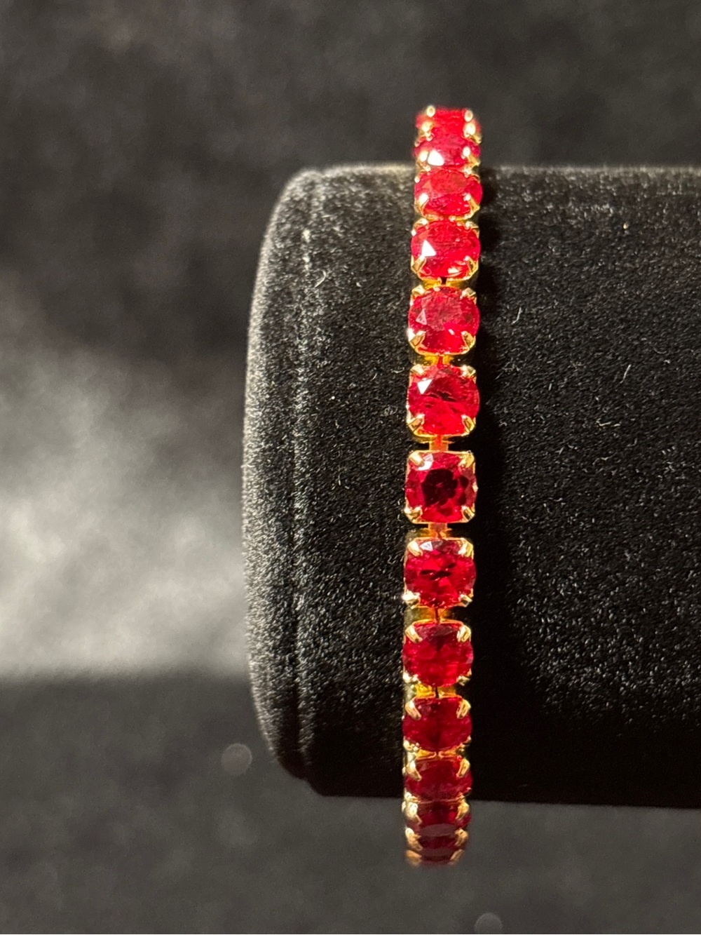 4.8mm Yellow Gold Red Tennis CZ Bracelet 8 in. - Picture 6 of 11